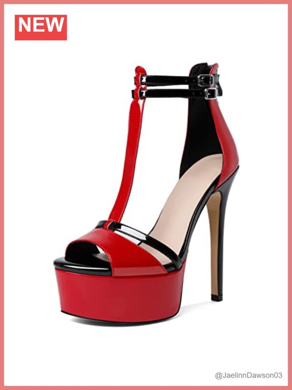 Open Toe Stiletto Heels T-Strap Platform Sandals with Back Zipper 5.5 Inch